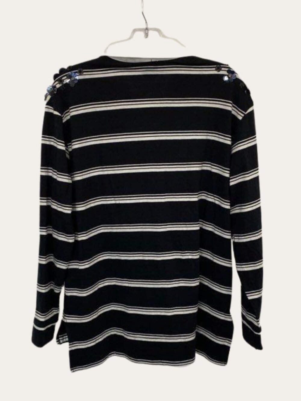 Maeve Black White Striped Sequin Rugby Polo Shirt NWT Small - Picture 4 of 7